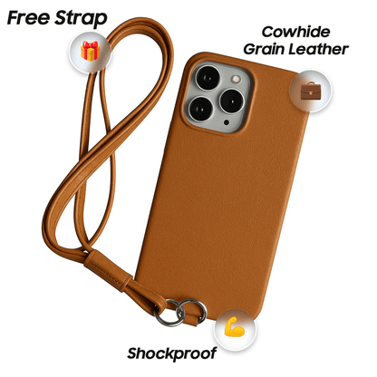 Leather Cowhide Case for iPhone 16 Pro Max - With Lanyard | Pejayz
